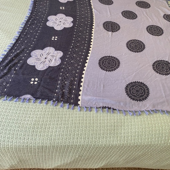 ECHO COTTON BLUE FRINGE SCARF SHAWL - Picture 7 of 14